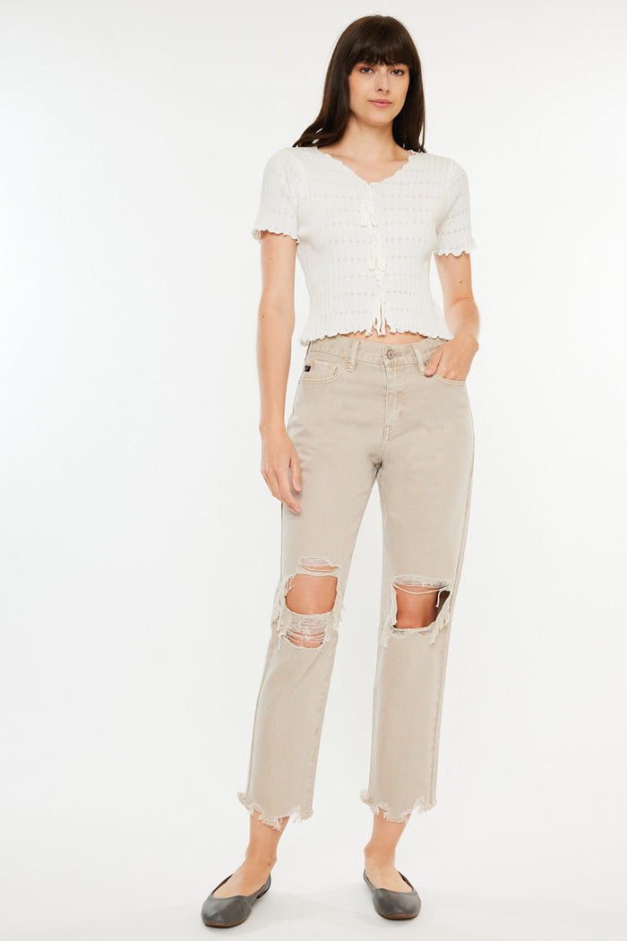 Women's High Rise Mom Jeans - Taupe