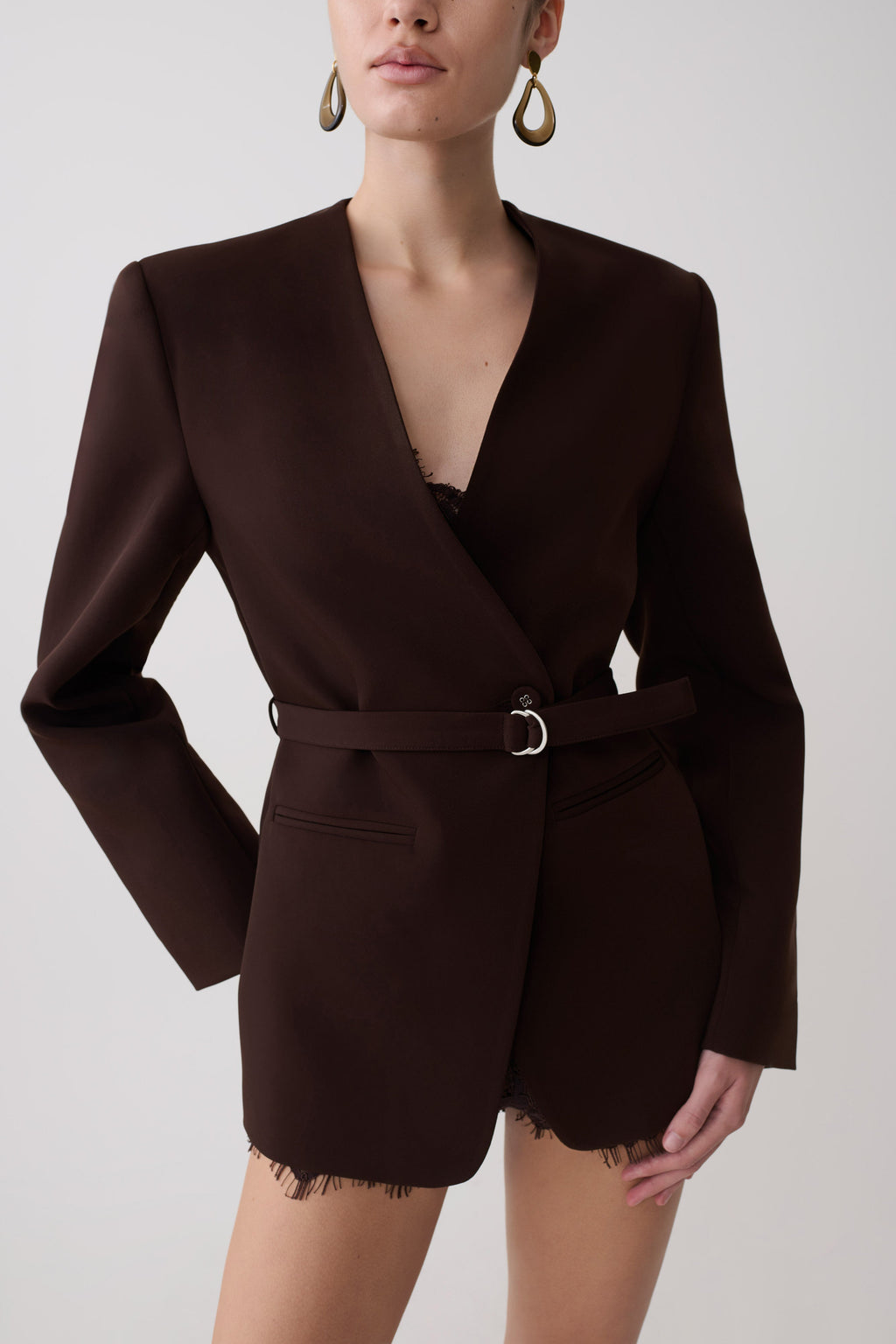 Darcie Drop Shoulder Suiting Blazer - Dark Chocolate