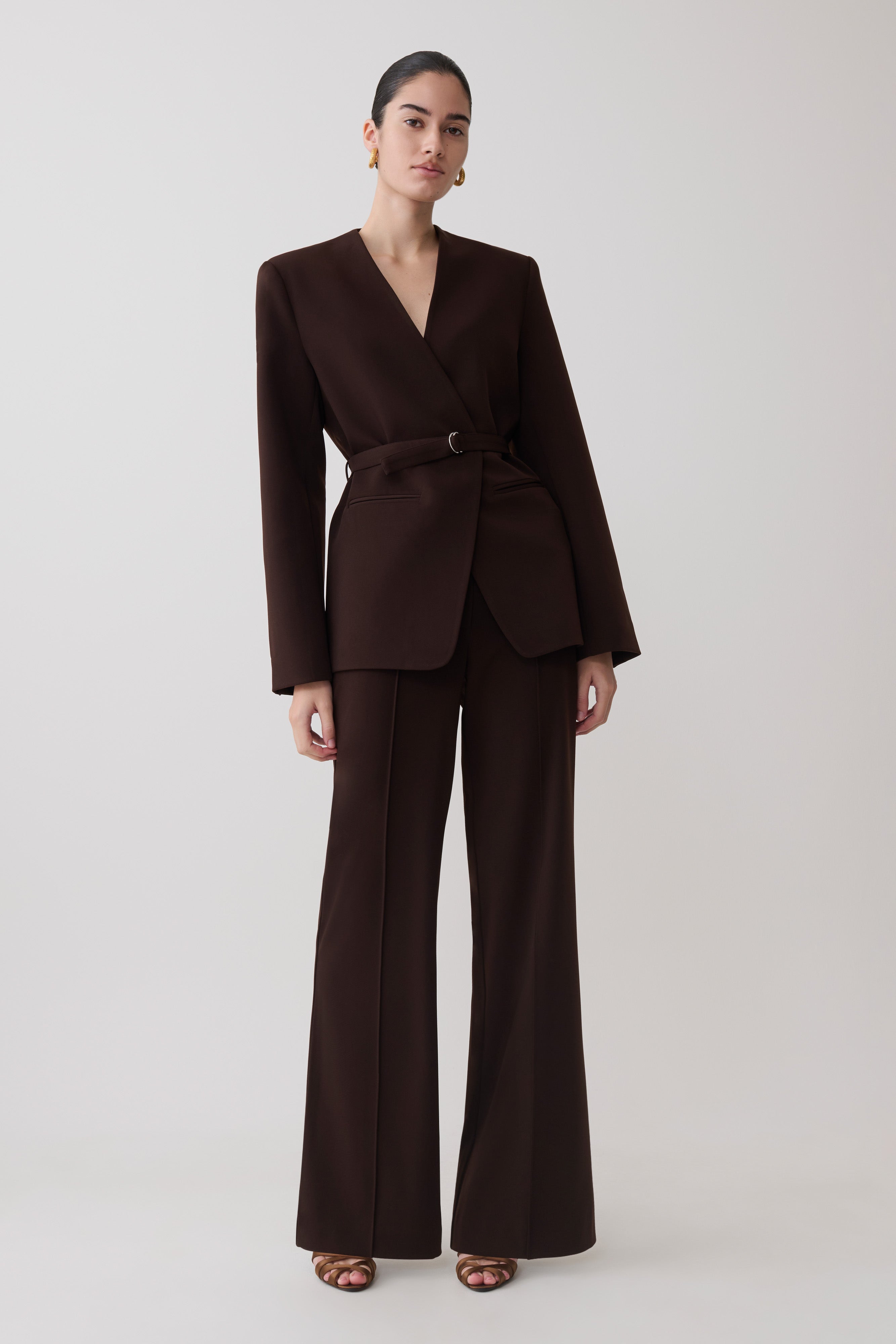 Darcie Fit And Flare Suiting Pants - Dark Chocolate