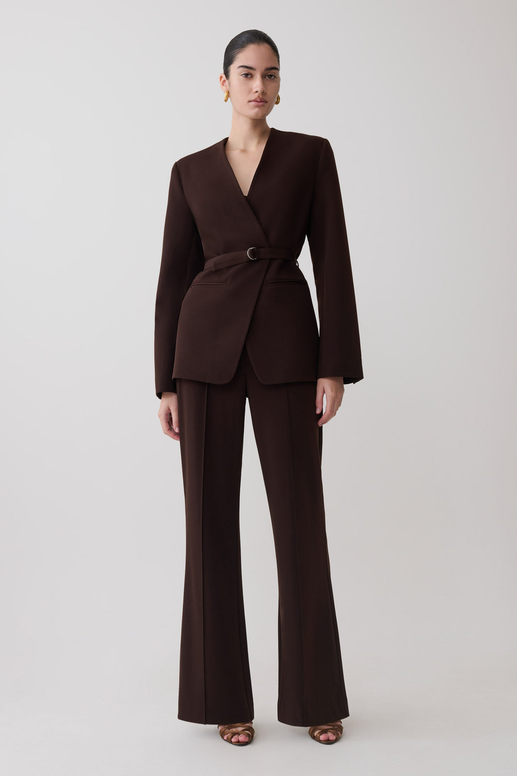 Darcie Drop Shoulder Suiting Blazer - Dark Chocolate