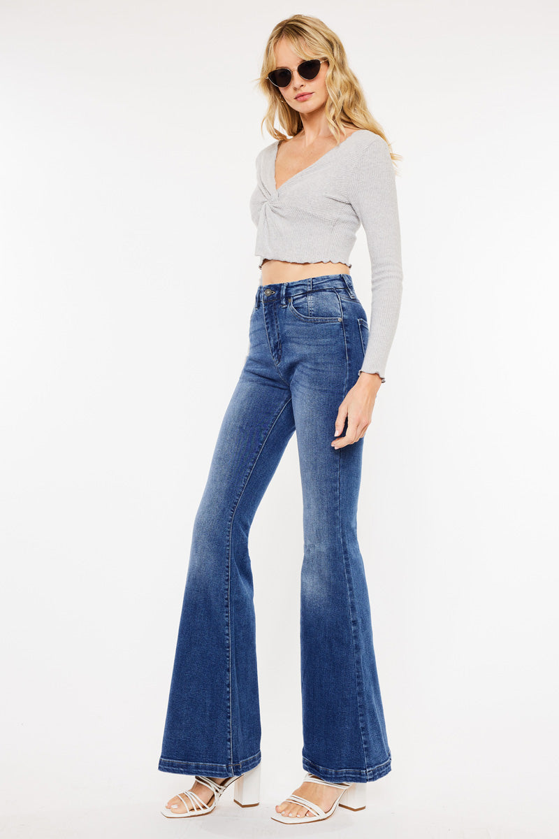 Women's High Rise Super Flare Jeans - Dark Wash / Medium Wash - view 11