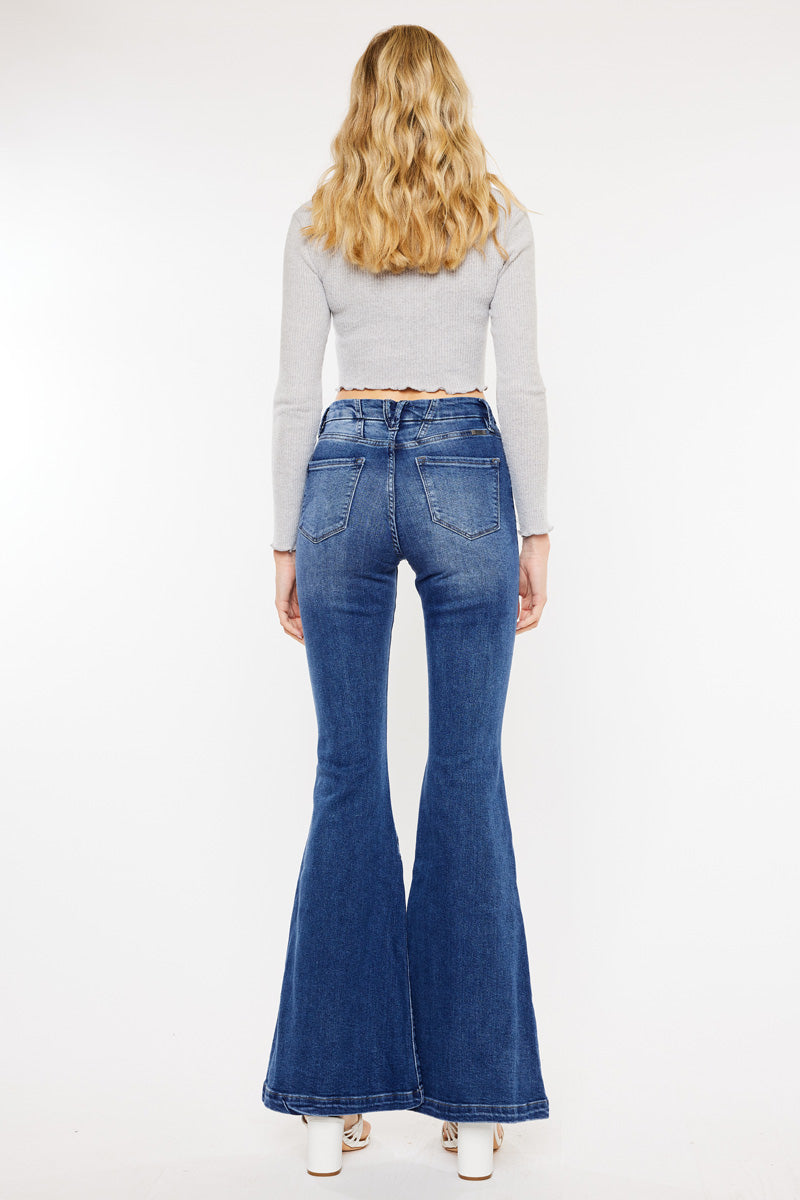 Women's High Rise Super Flare Jeans - Dark Wash / Medium Wash - view 8