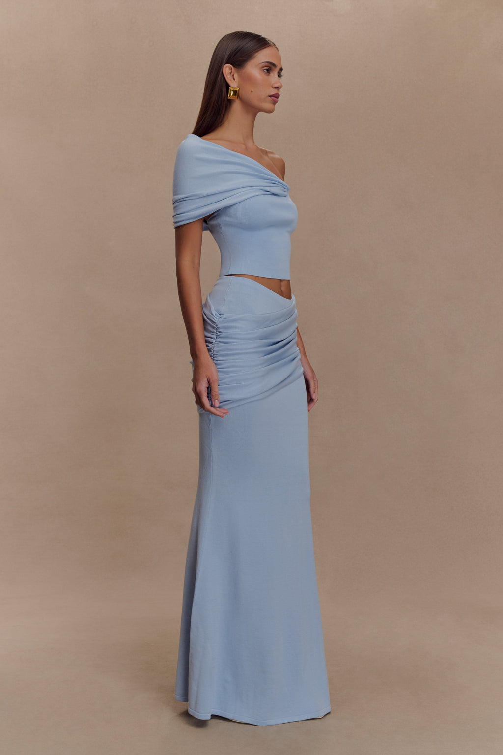 Irene Gathered Knit Top - Blue