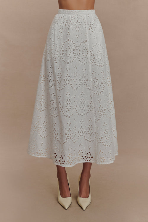 Arla Broderie Midi Skirt - White