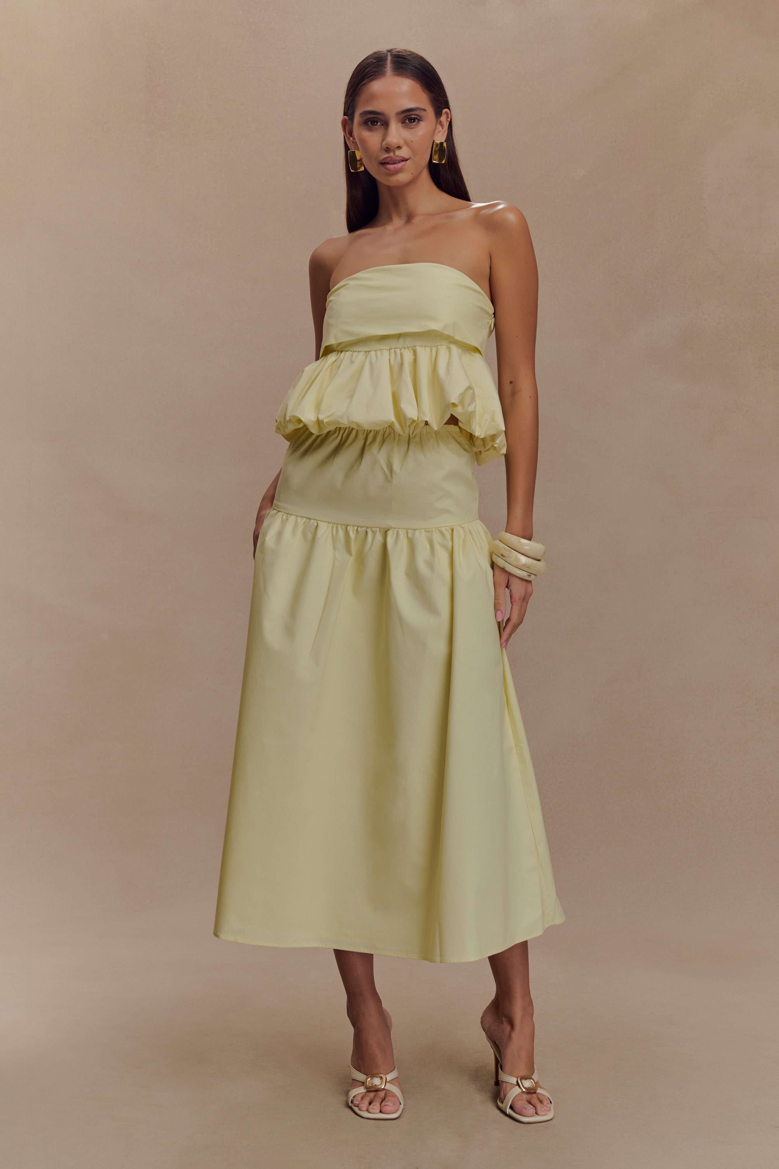 Amirah Strapless Bubble Crop Top - Lemon
