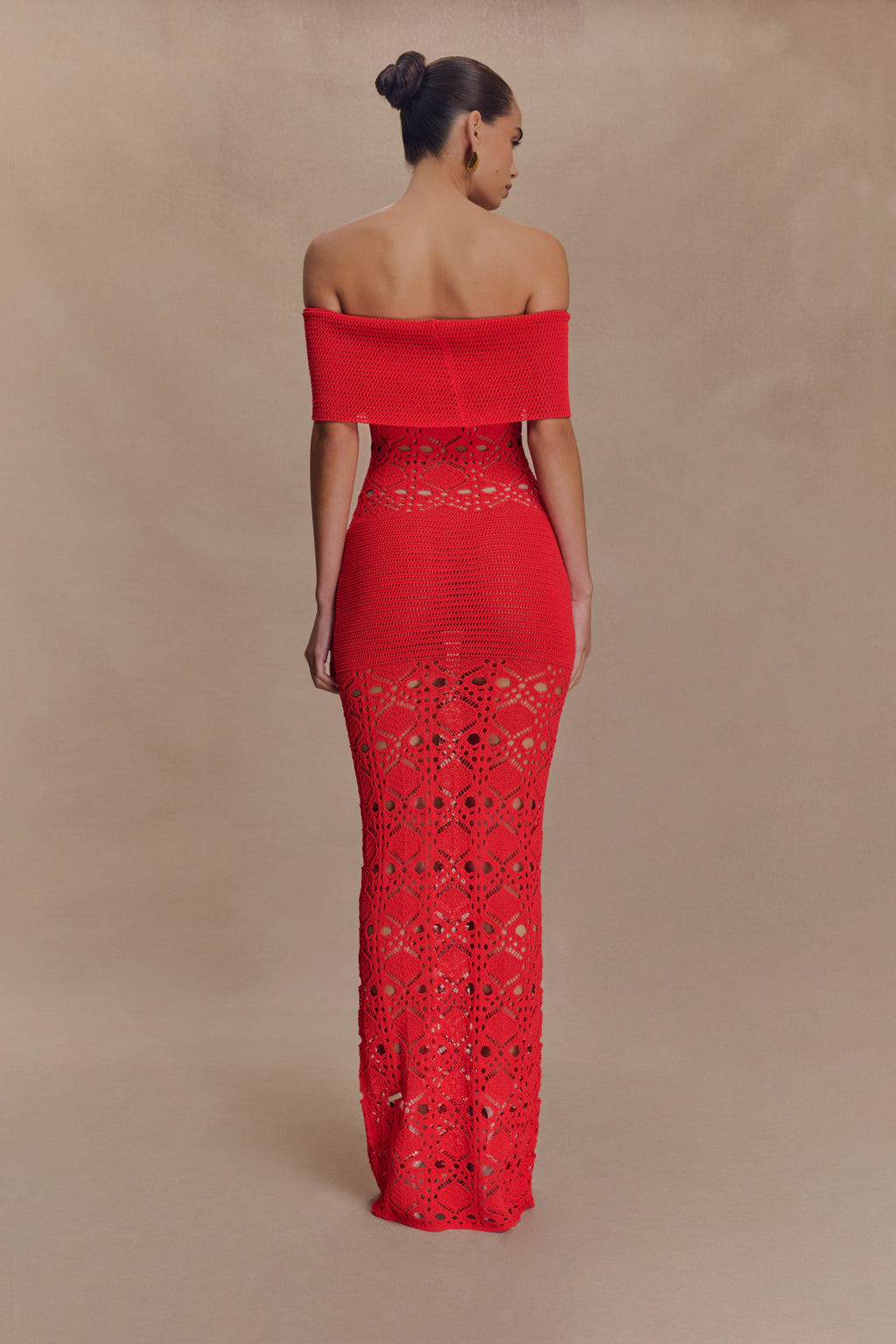 Solstice Off Shoulder Crochet Knit Maxi Dress - Blood Orange