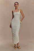 Camila Ruched Halter Midi Dress - Ivory