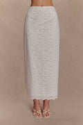 Kensley Broderie Midi Skirt - White