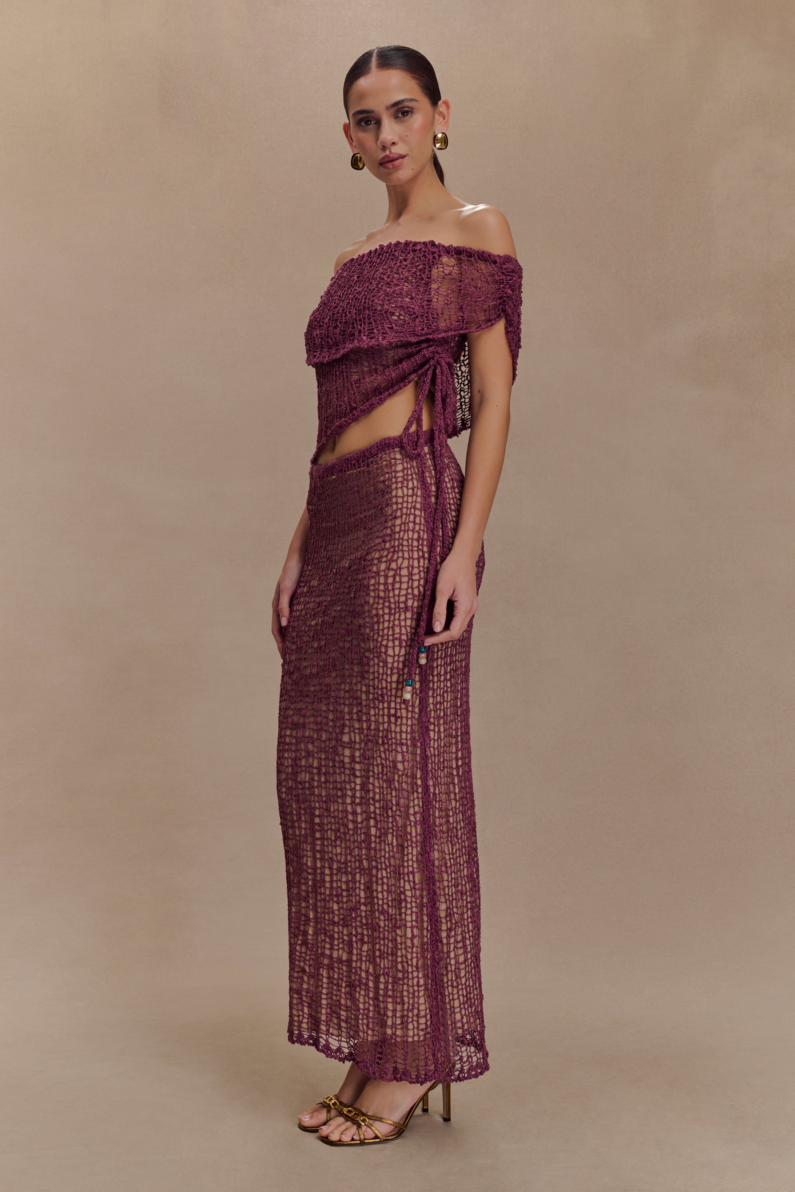 Cordelia Off Shoulder Knit Top - Mauve