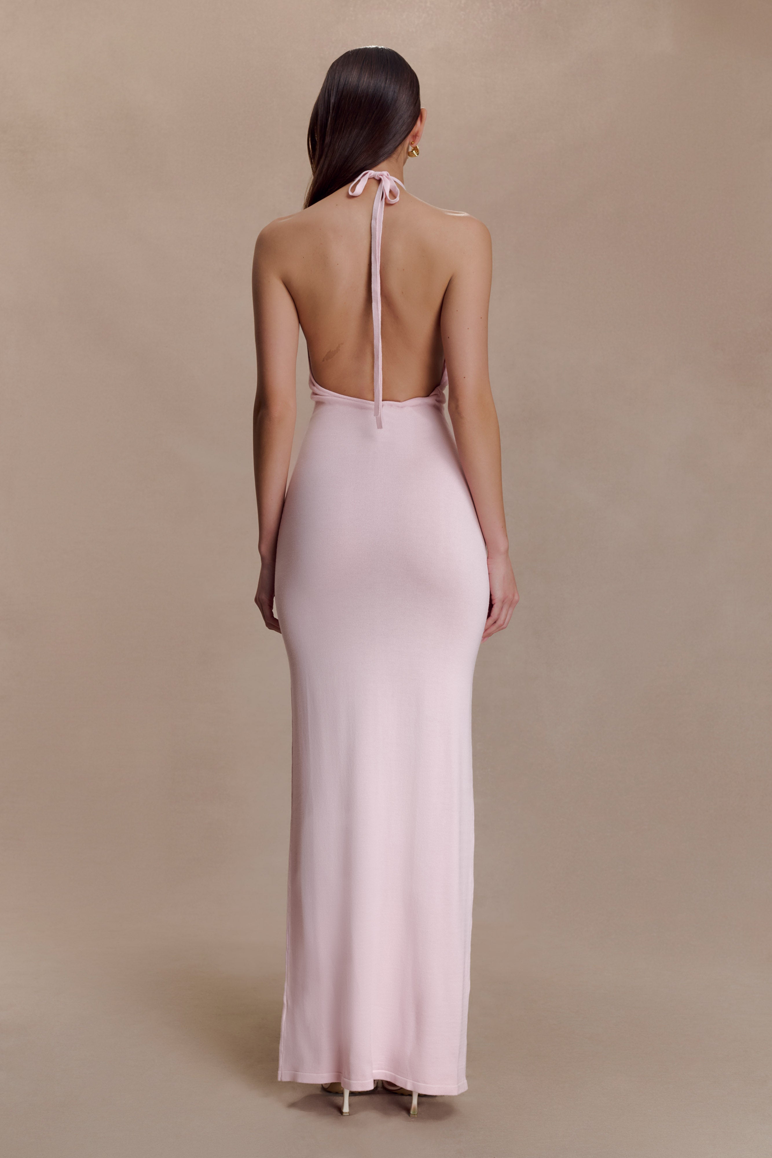 Brock Knit Halter Maxi Dress - Baby Pink