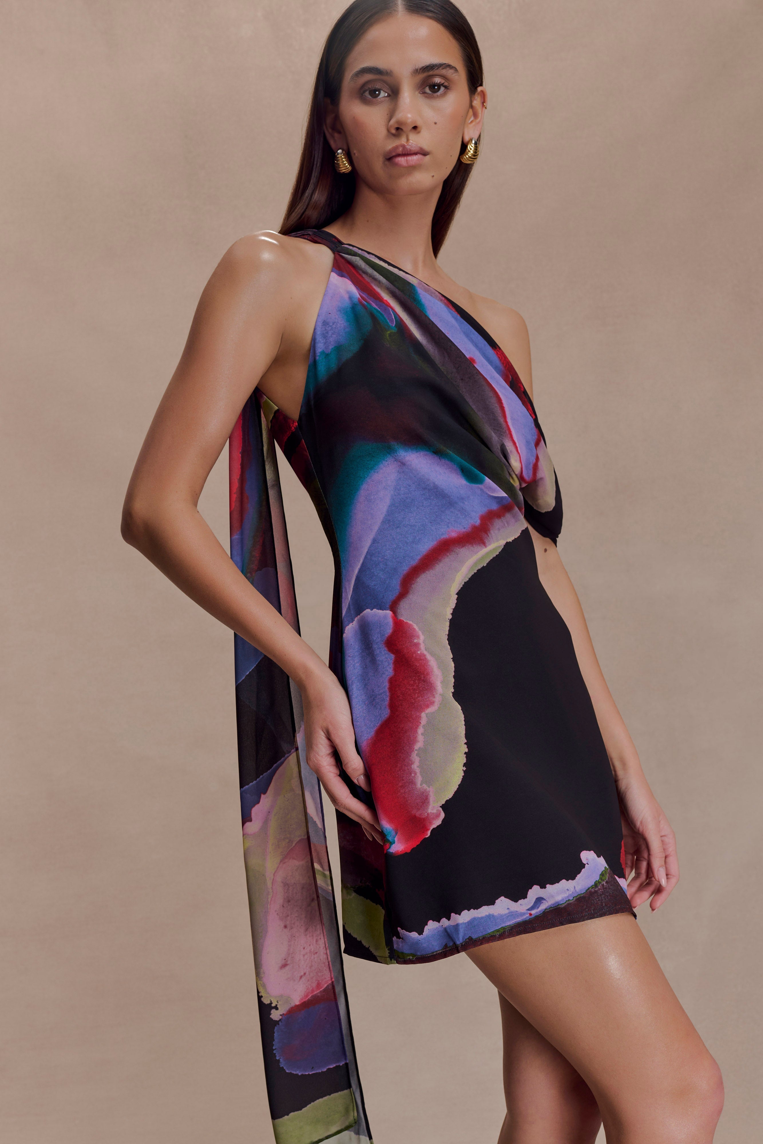 Daisie Chiffon Mini Dress - Multi Fluid Reverie Print