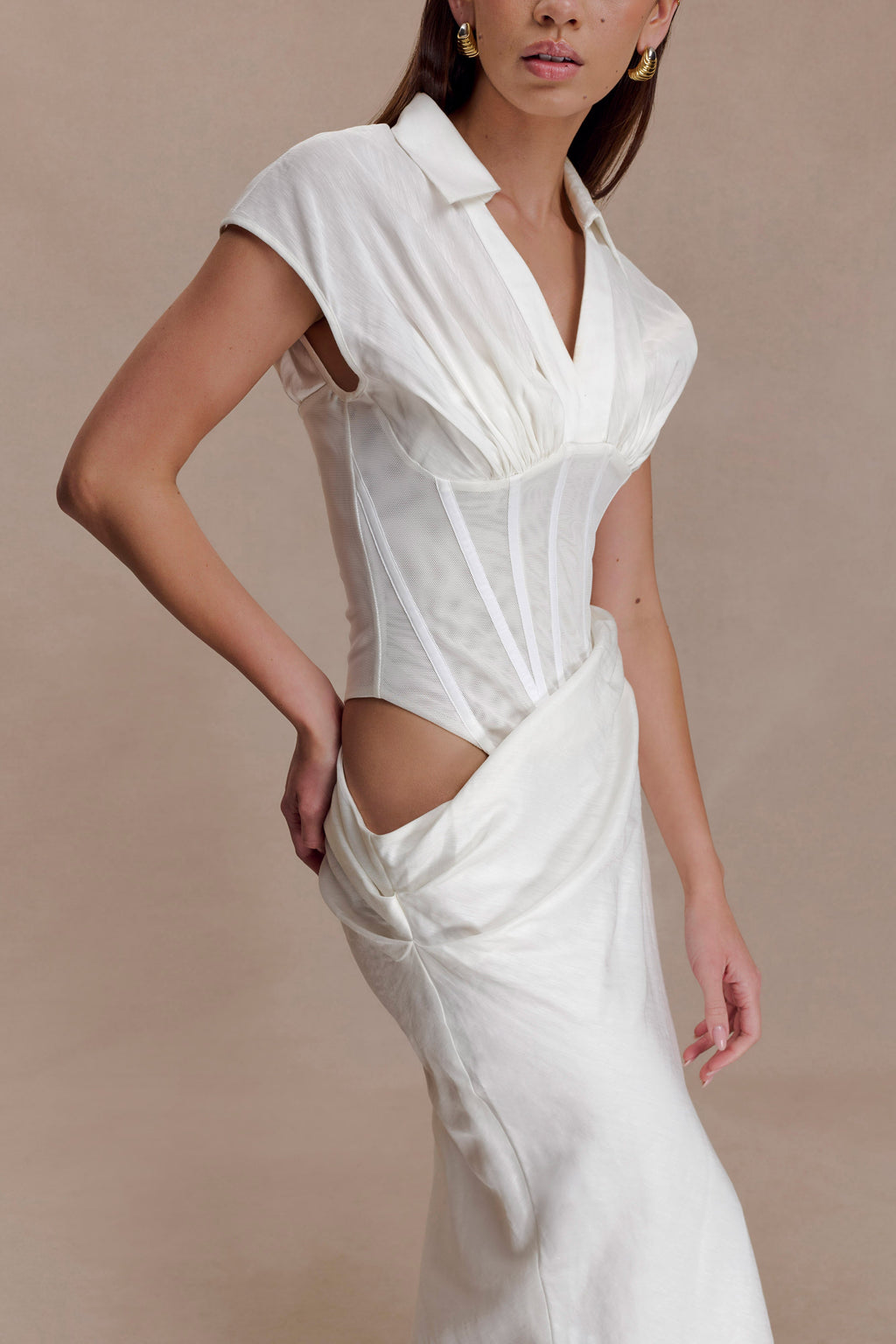 Saphira Shirt Corset Maxi Dress - White