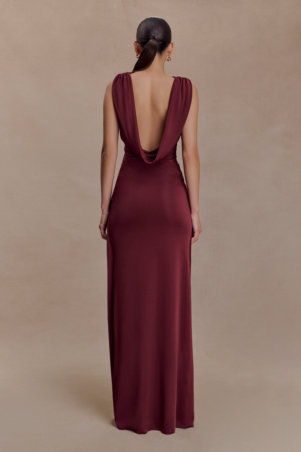 Bridget Slinky Maxi Skirt With Hardware - Burgundy