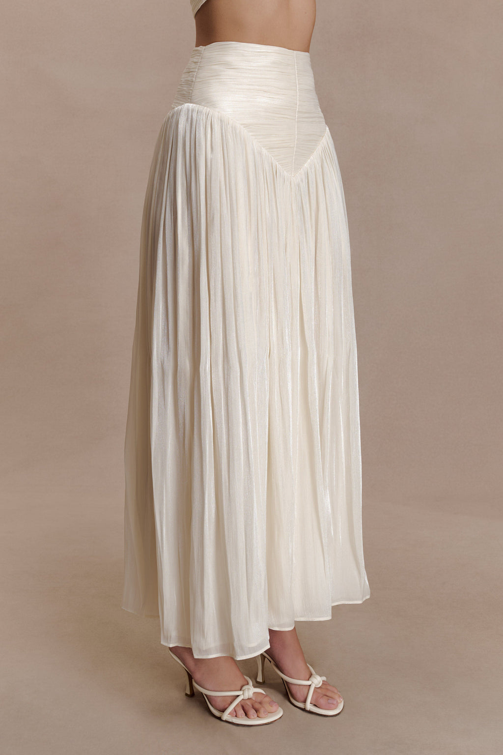 Makena Gathered Midi Skirt - Opal White