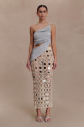 Noel Mirror Knit Midi Skirt - Beige