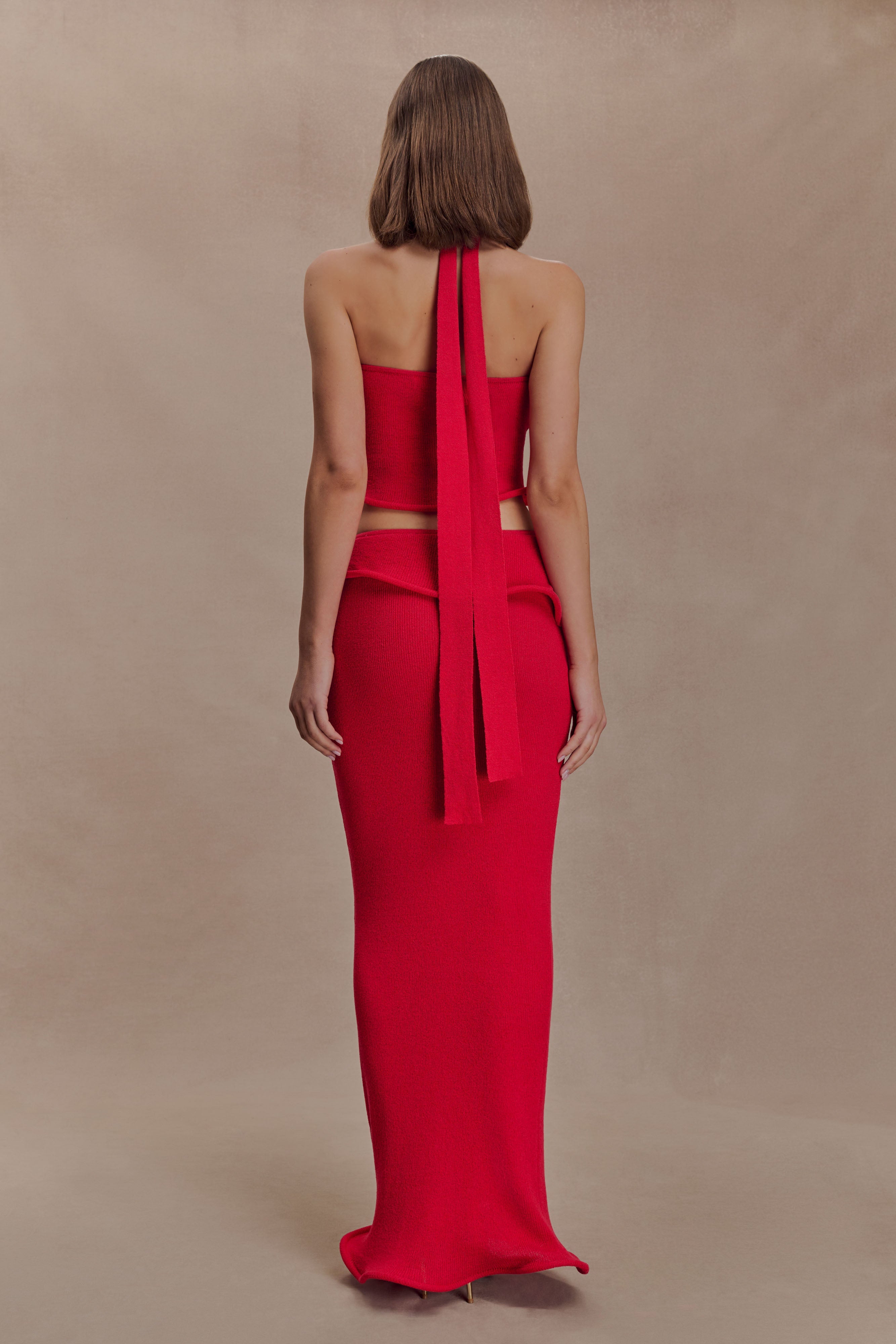 Samira Halter Knit Twist Top - Red