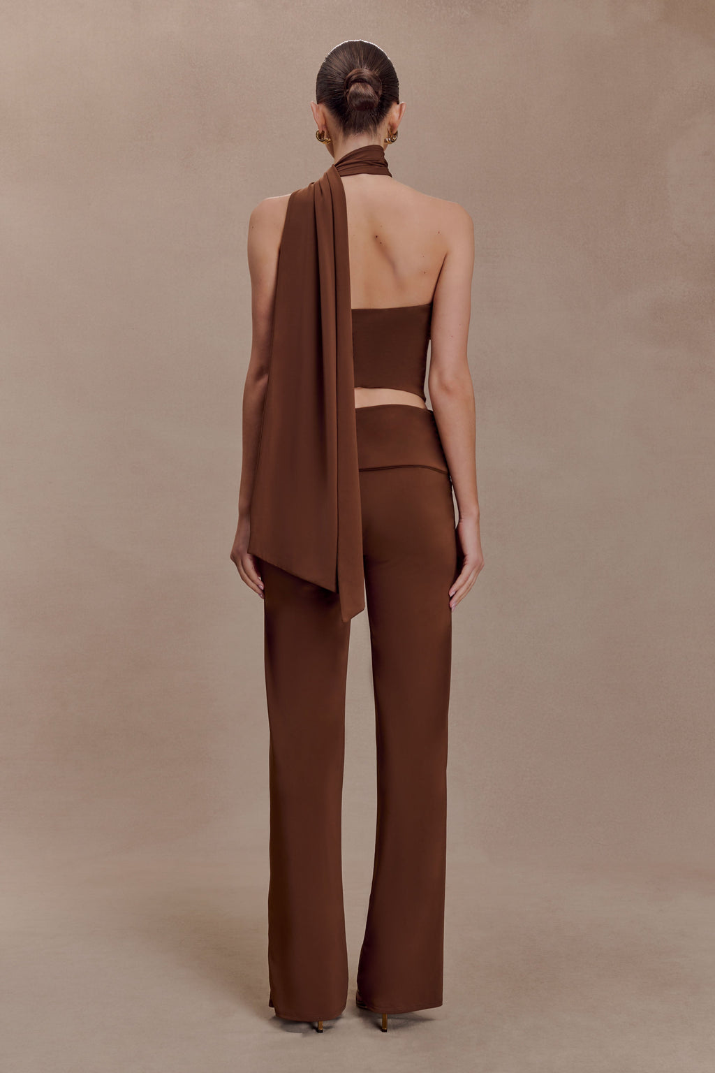Lydia Slinky Asymmetrical Halter Top - Chocolate