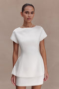 Adeline Short Sleeve Satin Top - White