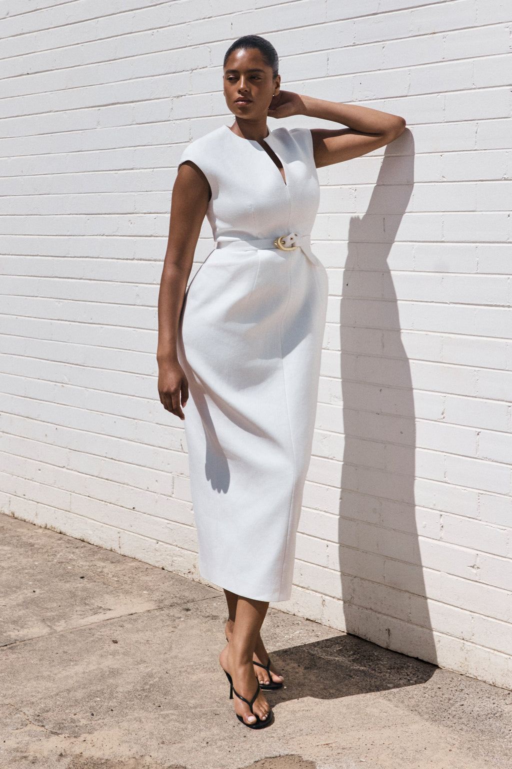Livia V Neck Linen Maxi Dress - White