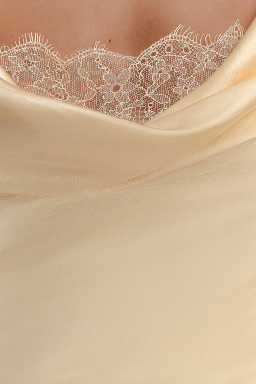 Eliza Long Sleeve Cowl Lace And Satin Maxi Dress - Lemon