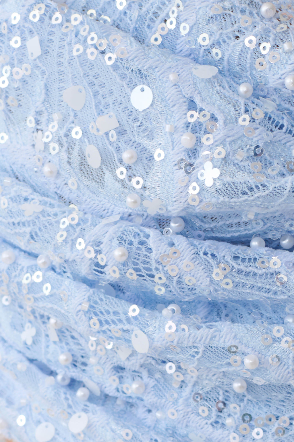 Kiara Pearl Beaded Cowl Crop Top - Powder Blue