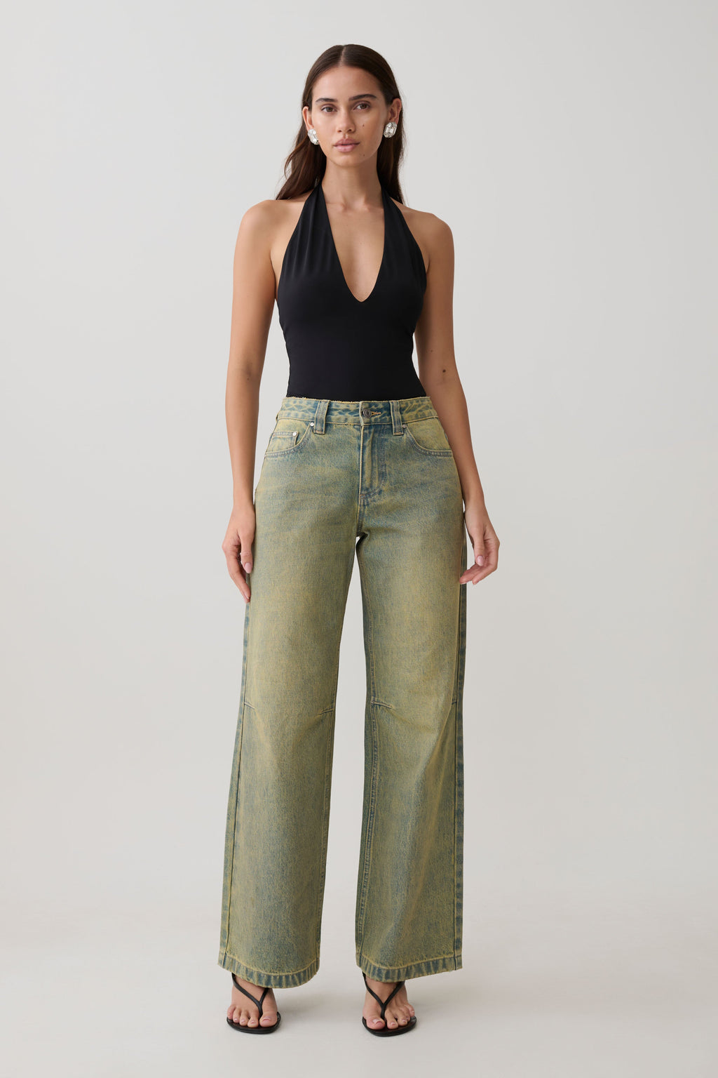 Joey Mid Rise Wide Leg Jeans - Green Wash