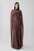 Martinne Chiffon Cape Maxi Dress - Mocha