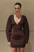 Billy Balloon Sleeve Knit Mini Dress - Dark Chocolate