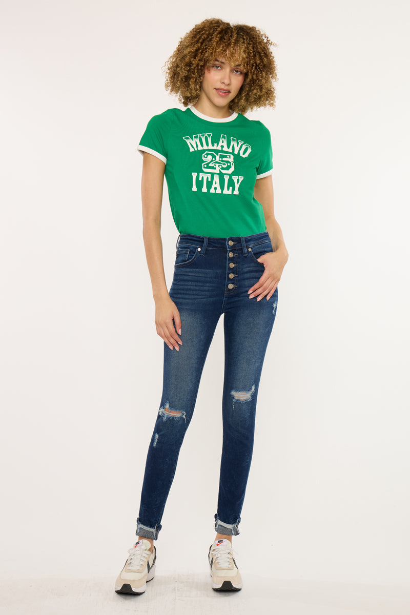 Women's High Rise Ankle Skinny Jeans - Dark Wash - Dark Wash (Style 145)