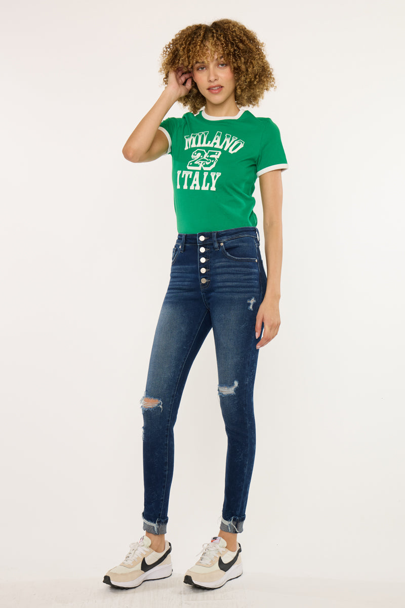 Women's High Rise Ankle Skinny Jeans - Dark Wash - Dark Wash (Style 145) - view 4