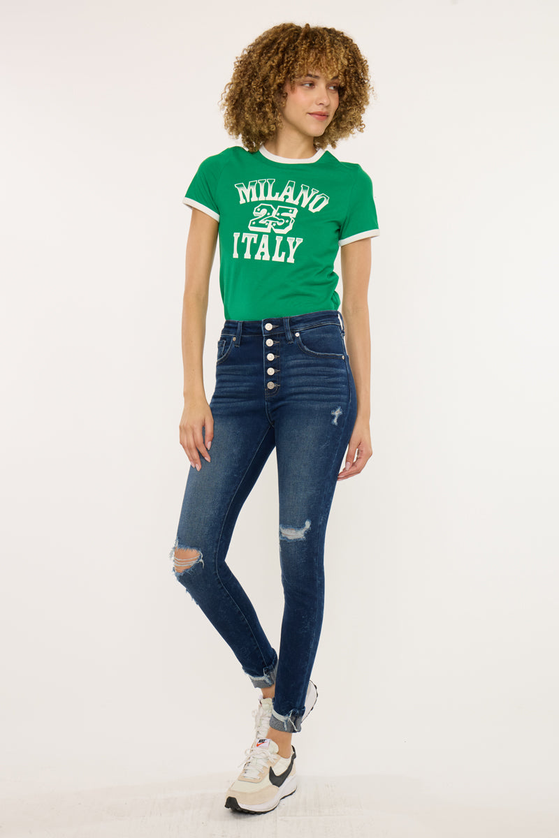 Women's High Rise Ankle Skinny Jeans - Dark Wash - Dark Wash (Style 145) - view 5