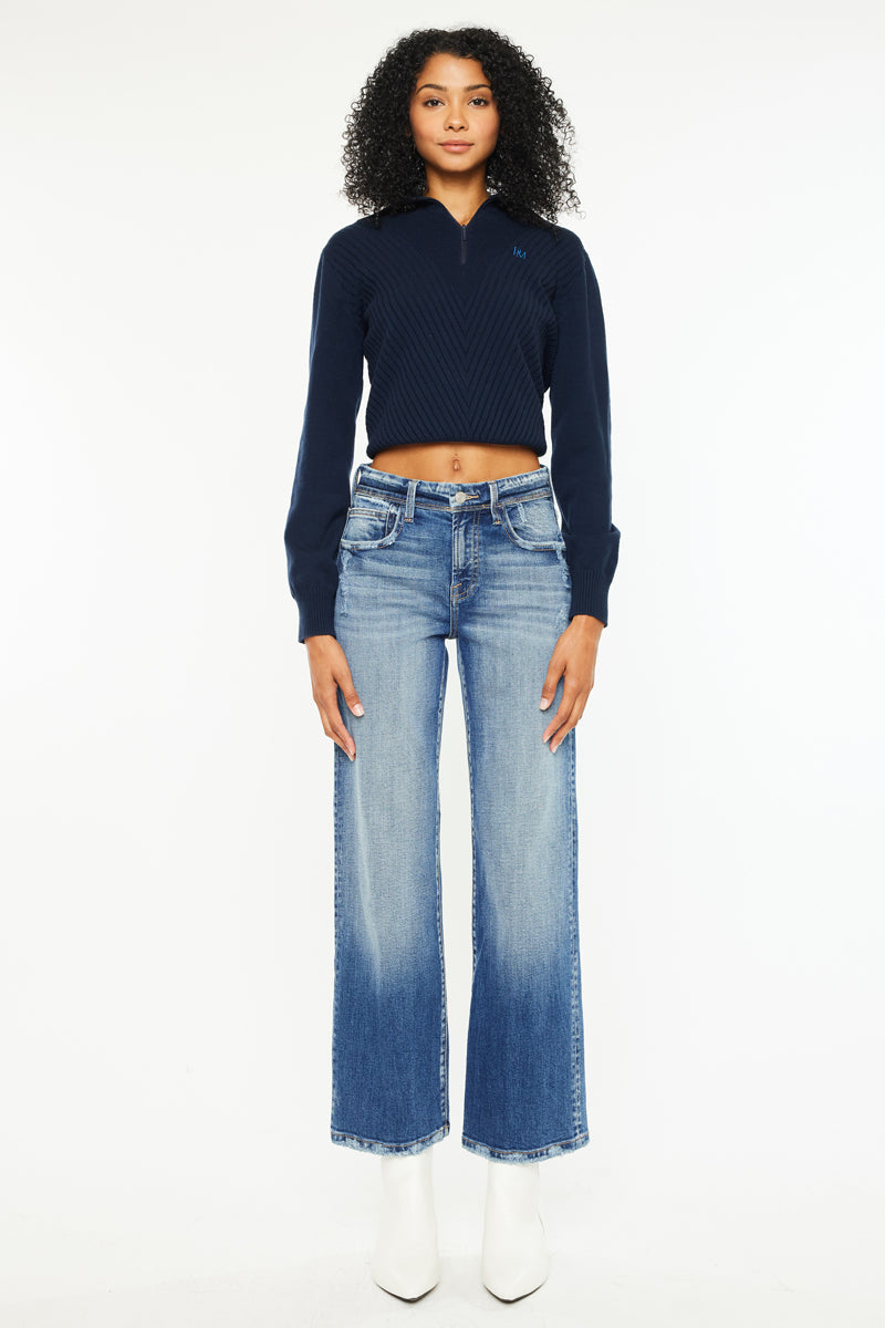 Women's Premier High Rise Slim Wide Leg Jeans - Medium Wash