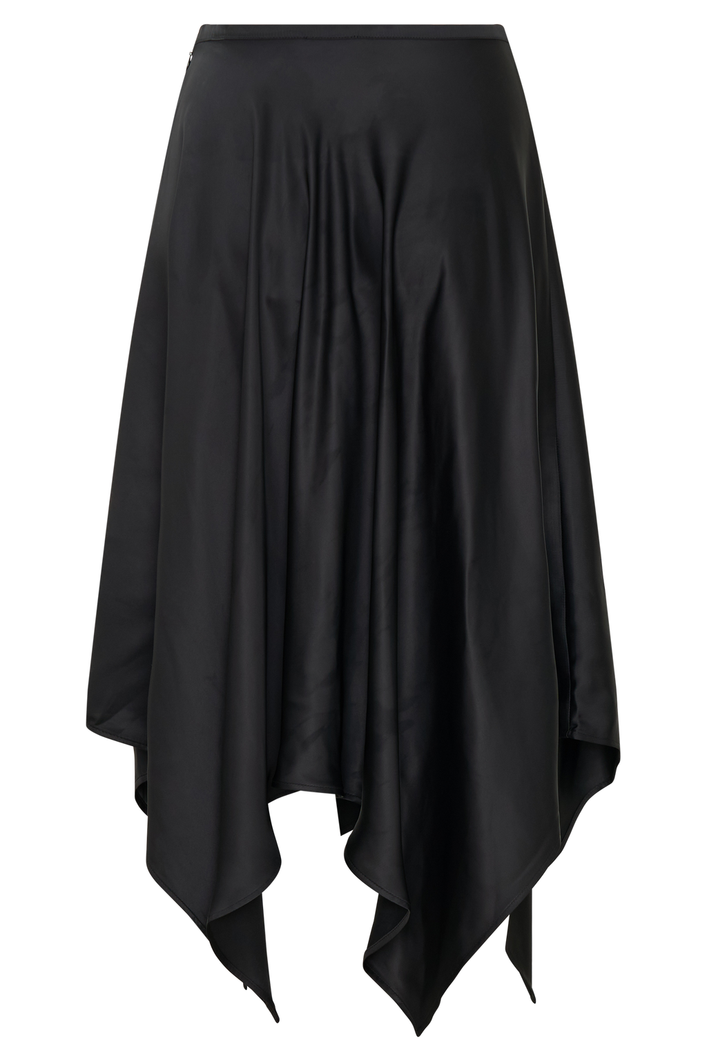 Coralie Asymmetric Satin Midi Skirt - Black