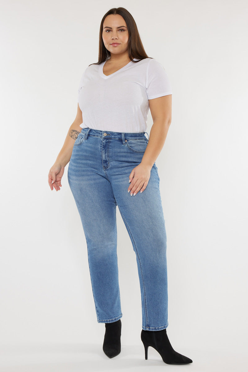 Plus Size Women's High Rise Slim Straight Jeans