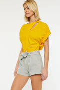 Women's High Rise Denim Shorts - Green
