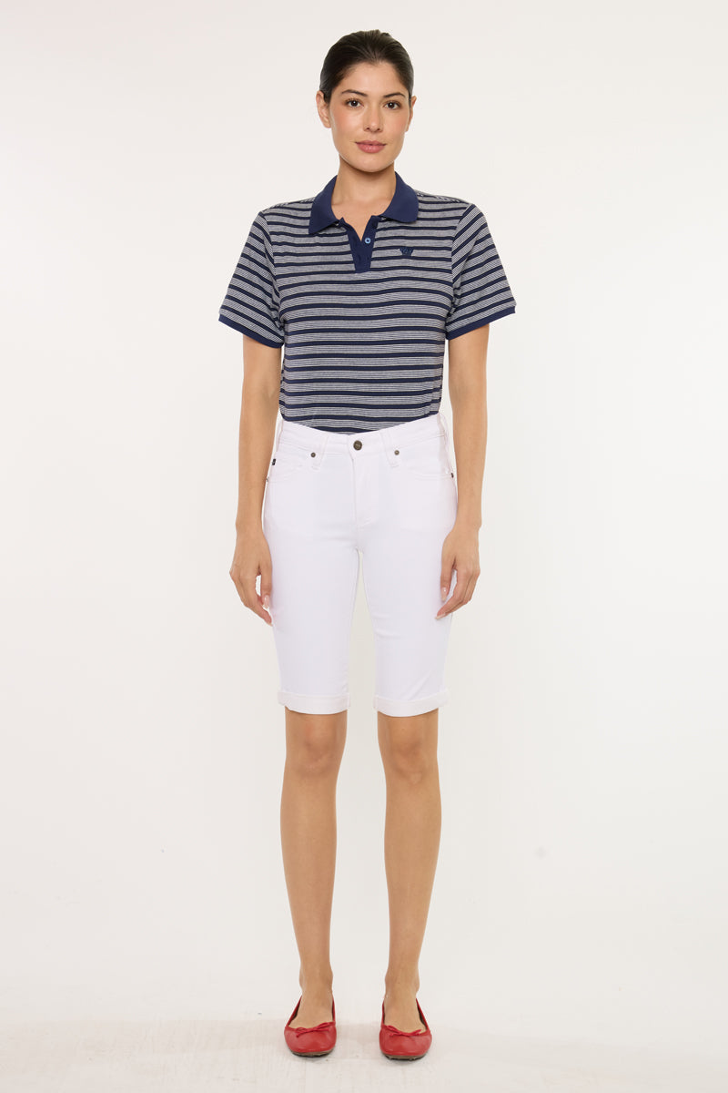 Women's Mid Rise Bermuda Denim Shorts - White - view 6