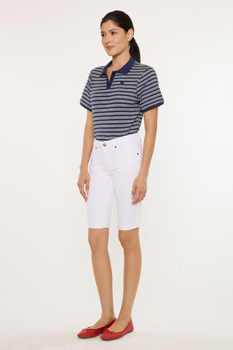 Women's Mid Rise Bermuda Denim Shorts - White - view 5