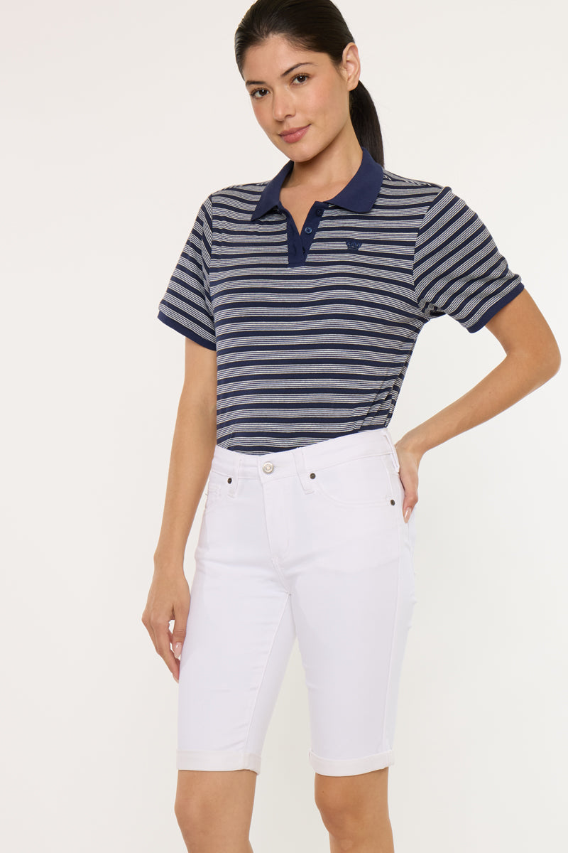 Women's Mid Rise Bermuda Denim Shorts - White - view 3