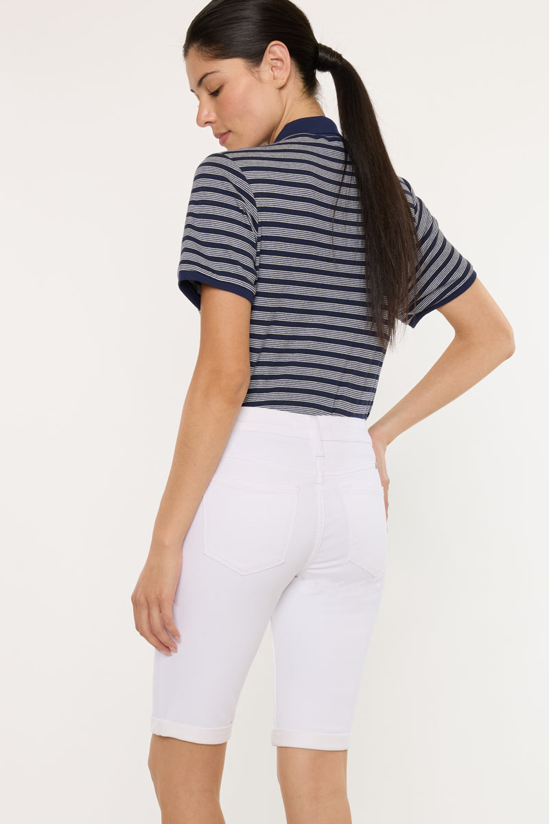 Women's Mid Rise Bermuda Denim Shorts - White - view 2