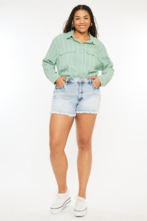 Plus Size Women's High Rise Mom Denim Shorts - Light Wash