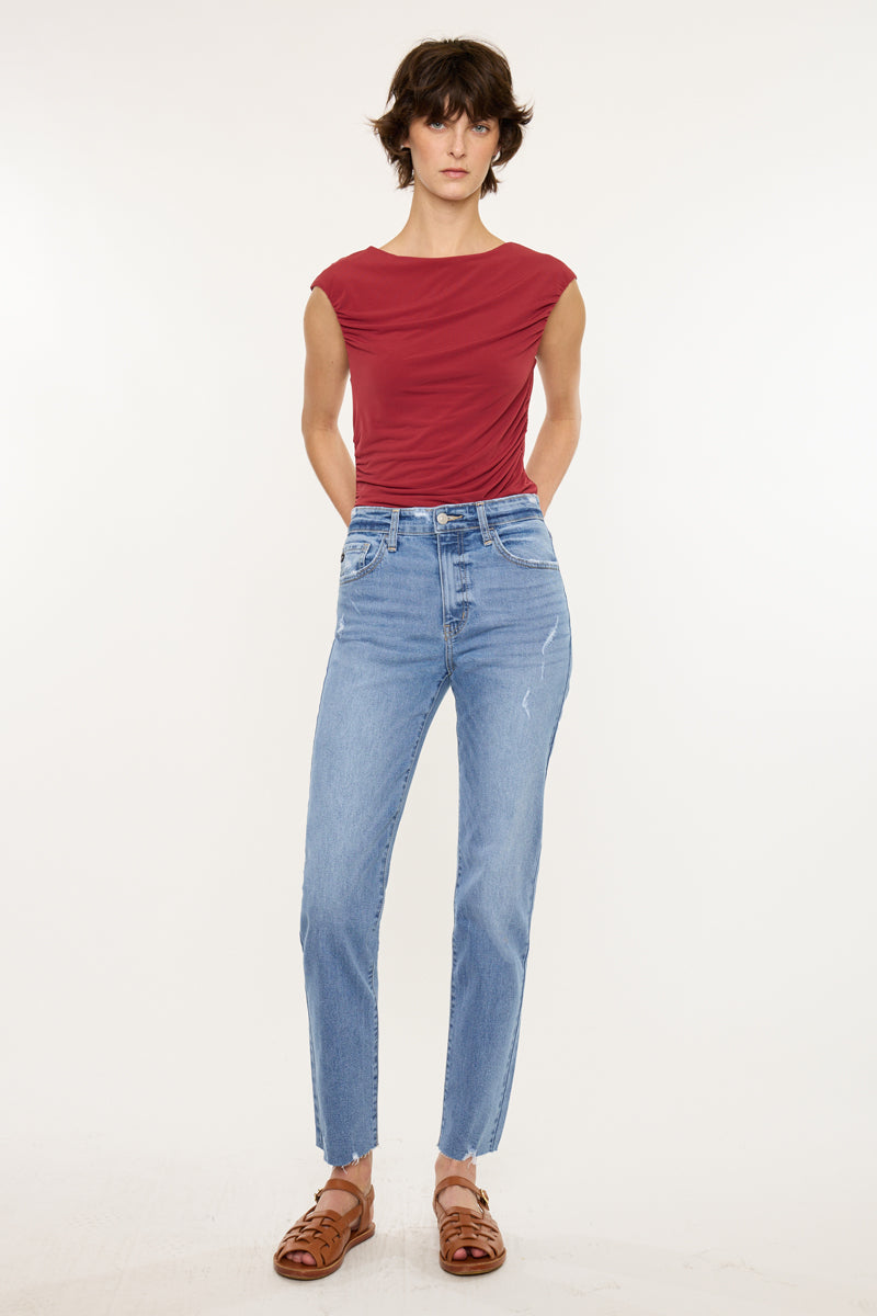 Women's High Rise Straight Jeans - Medium Wash