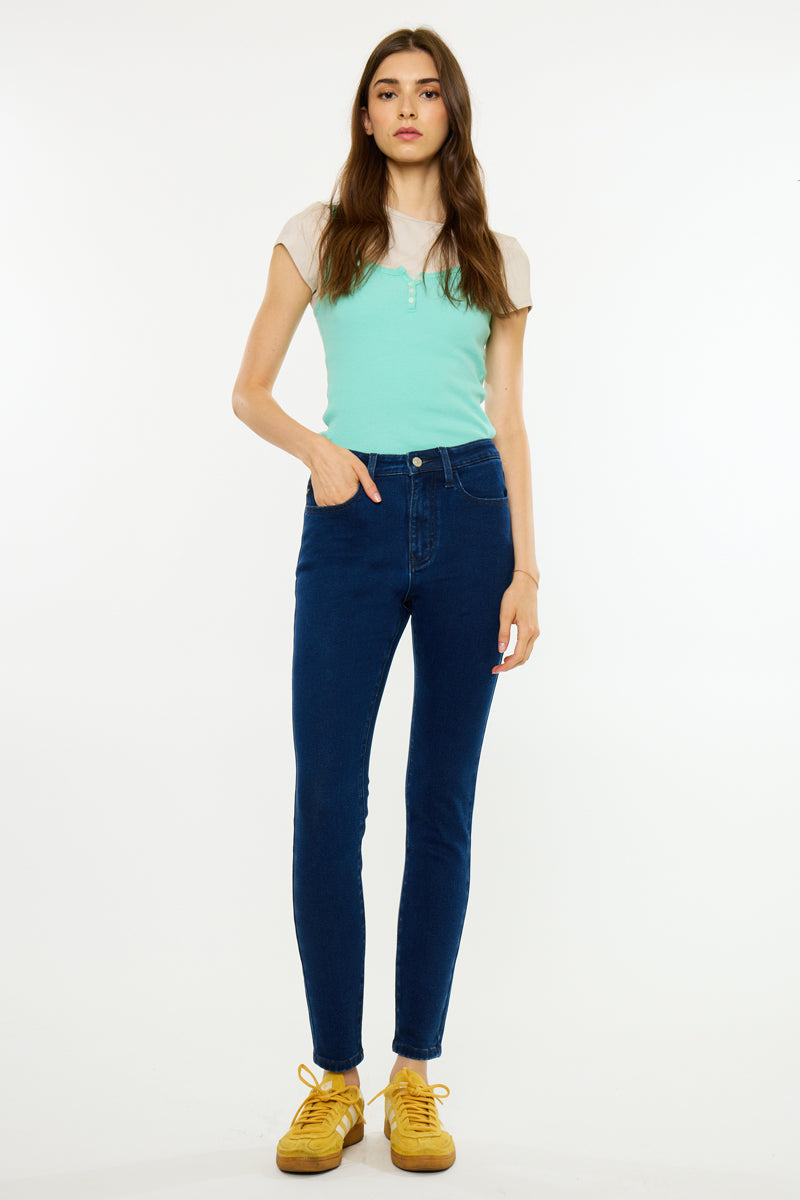 Women's High Rise Ankle Skinny Jeans - Dark Wash / Light Wash