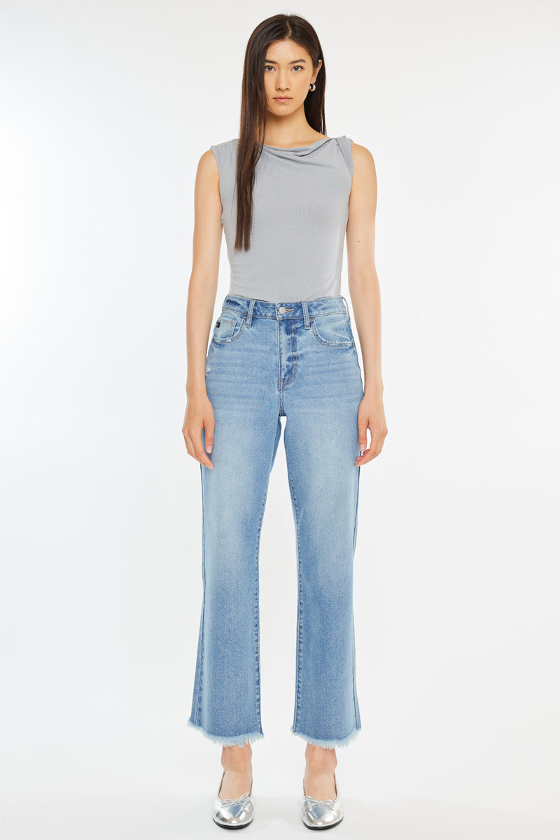 Women's High Rise Slim Wide Leg Jeans - Medium Wash