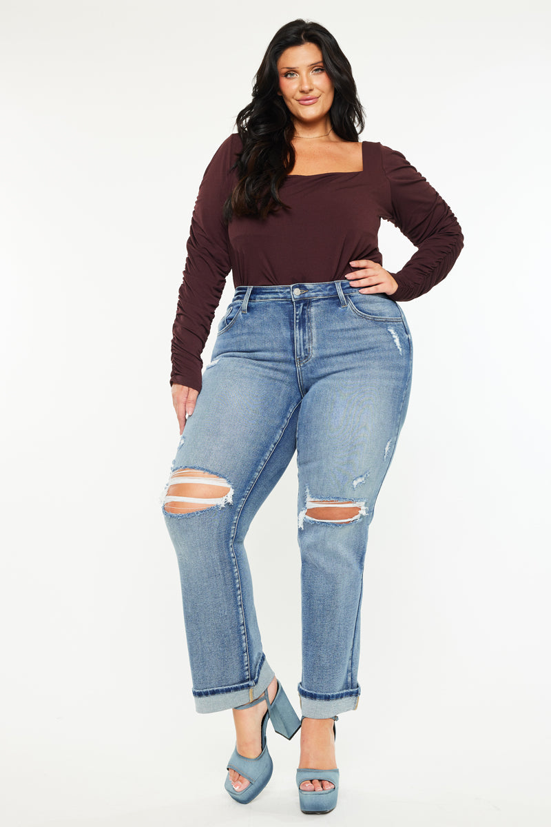 Plus Size Women's Mid Rise Straight Leg Jeans - Medium Wash - view 5