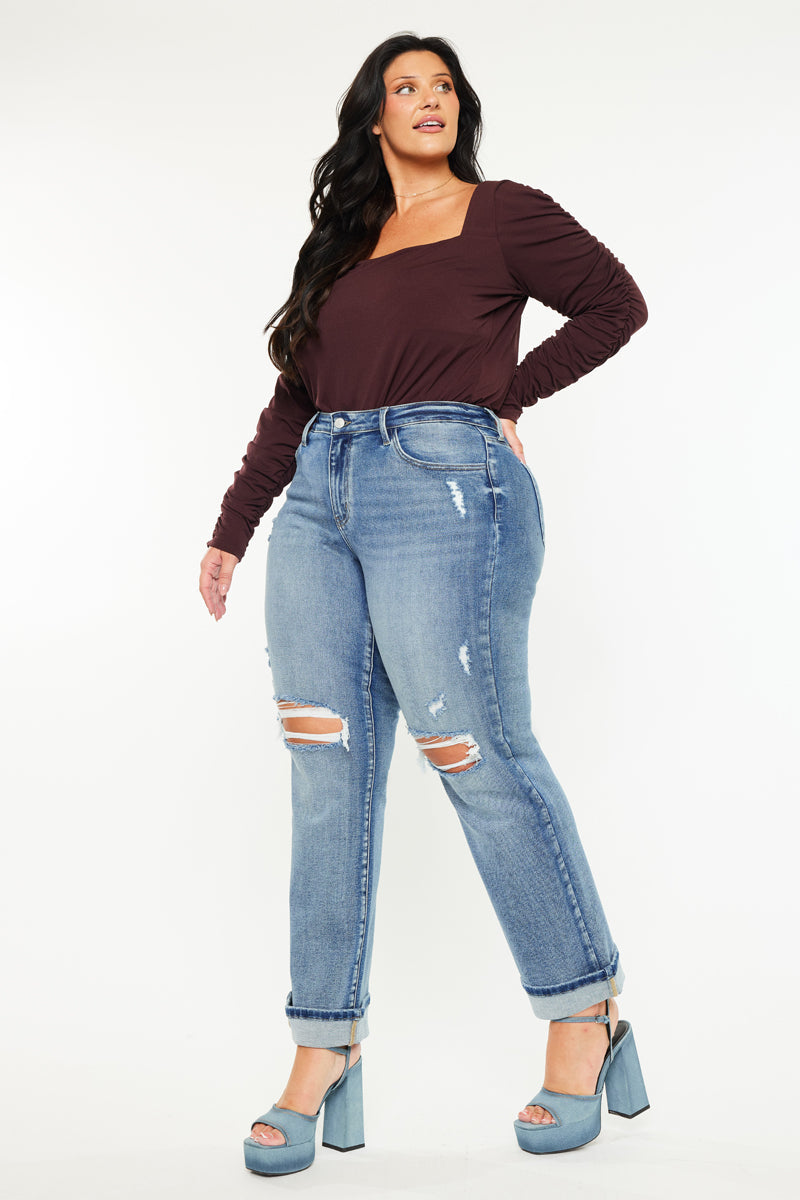 Plus Size Women's Mid Rise Straight Leg Jeans - Medium Wash - view 3