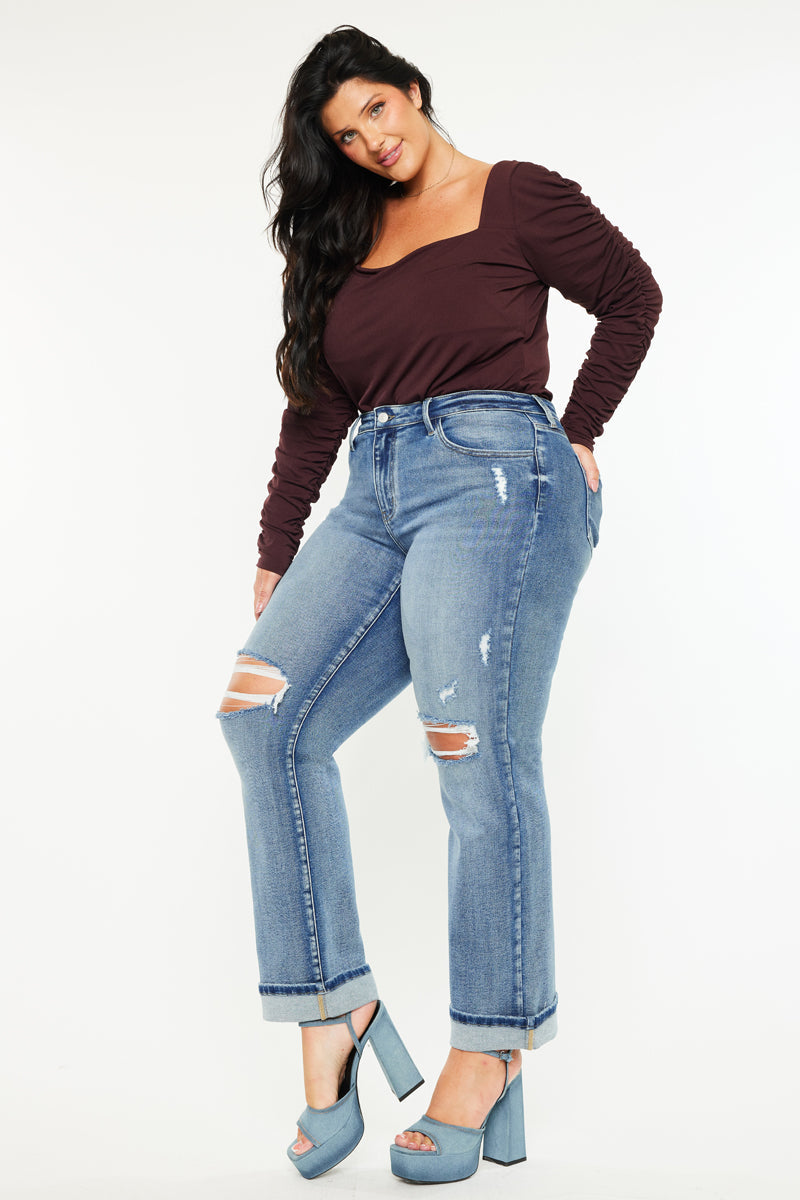 Plus Size Women's Mid Rise Straight Leg Jeans - Medium Wash - view 4