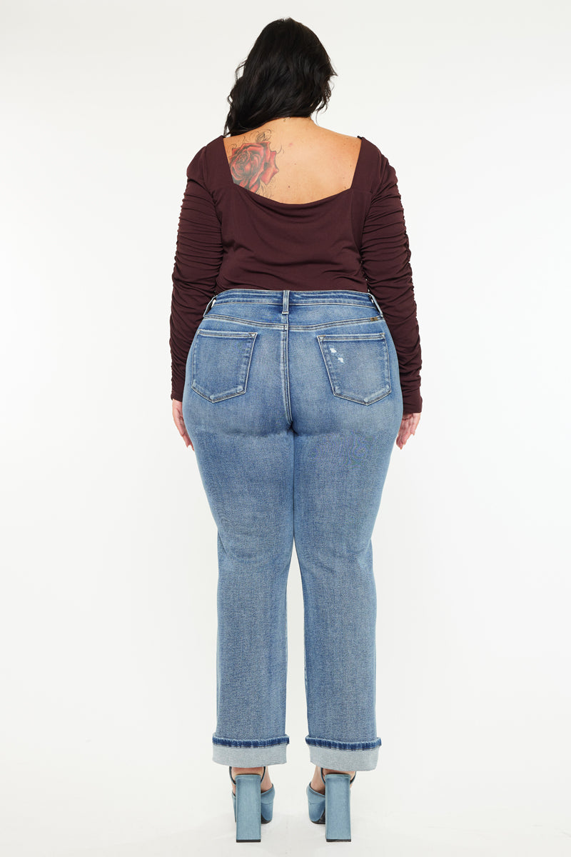 Plus Size Women's Mid Rise Straight Leg Jeans - Medium Wash - view 2
