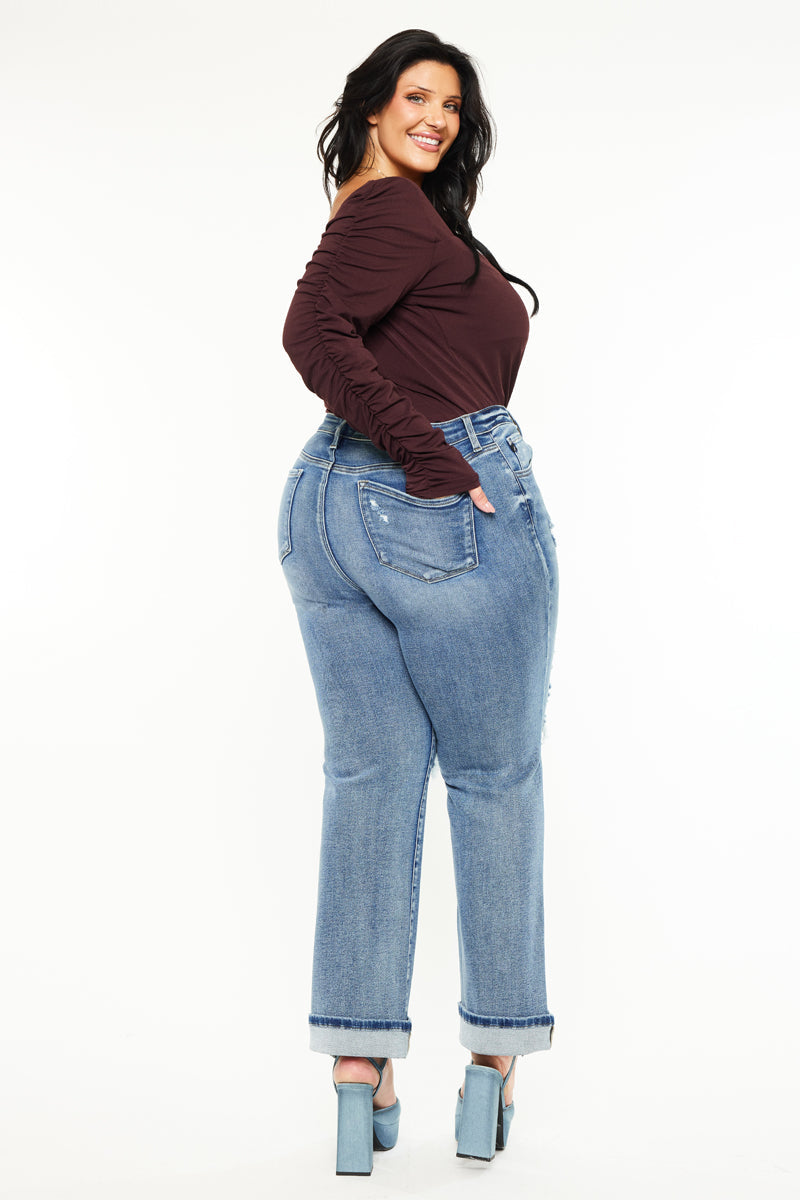 Plus Size Women's Mid Rise Straight Leg Jeans - Medium Wash - view 6