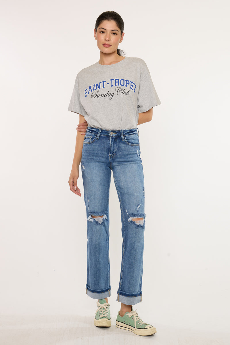 Women's Mid Rise Straight Jeans - Medium Wash