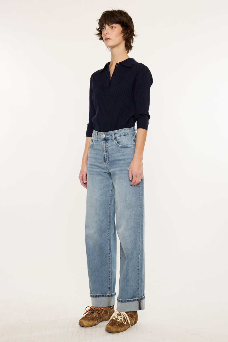 Women's High Rise Wide Leg Jeans - Medium Wash - Medium Wash (Style 150) - view 3